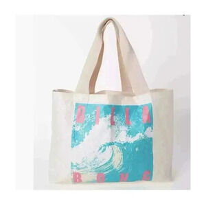 Billabong Paper Large Tote Bag Billa Waves Ivory Blue Ocean Travel Beach Surfing